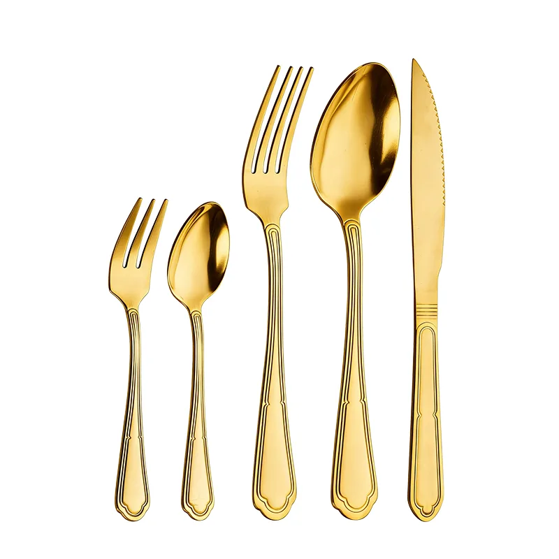 Bulk Order Vintage Gold 30pcs Flat Cutlery Tableware Set Mirror Polish 13/0 Stainless Steel