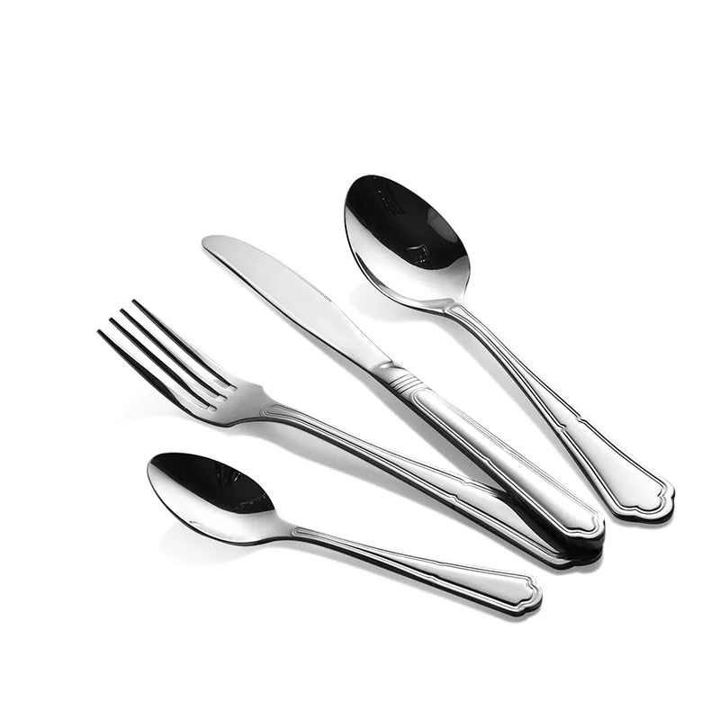 Vintage border embossed handle SS410 cutlery set Mirror Polish 13/0 Stainless Steel