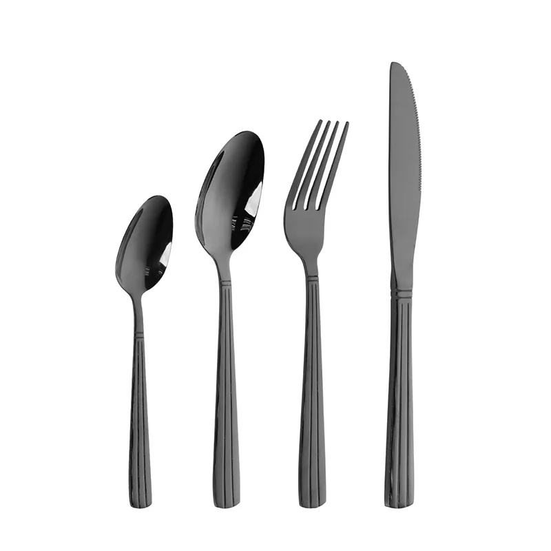 PVD Black 24 Piece Stainless Steel Flatware Set Gold PVD 13/0 Stainless Steel