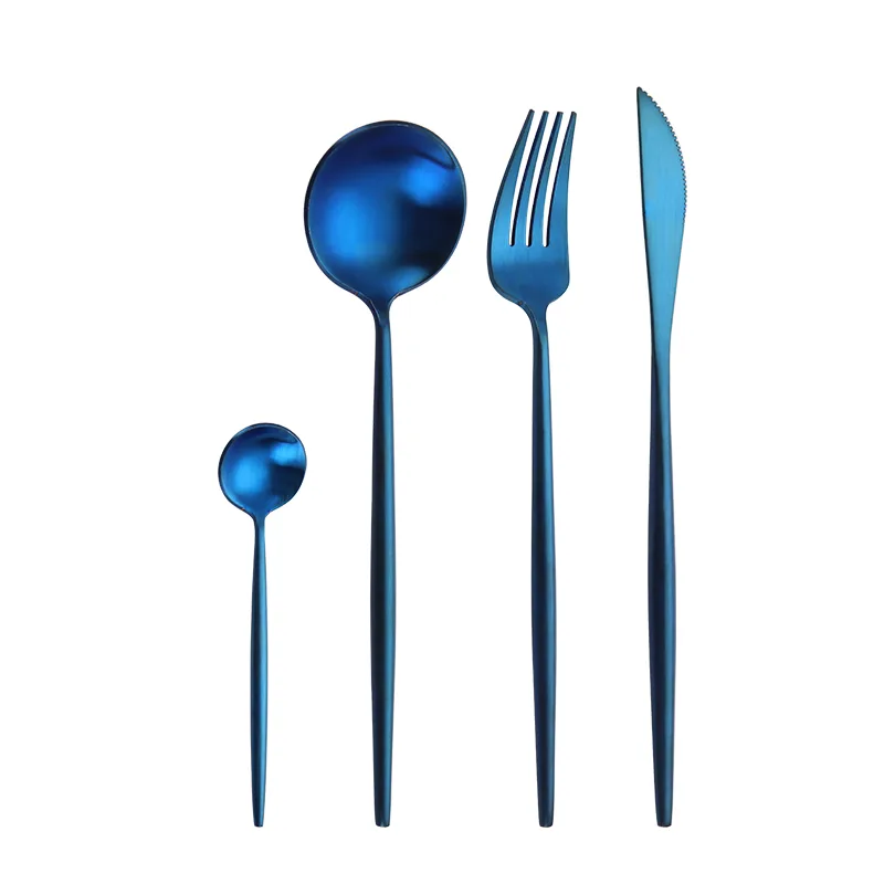 Blue color 24pcs set stainless steel flat cutlery from Jieyang  13/0 Stainless Steel