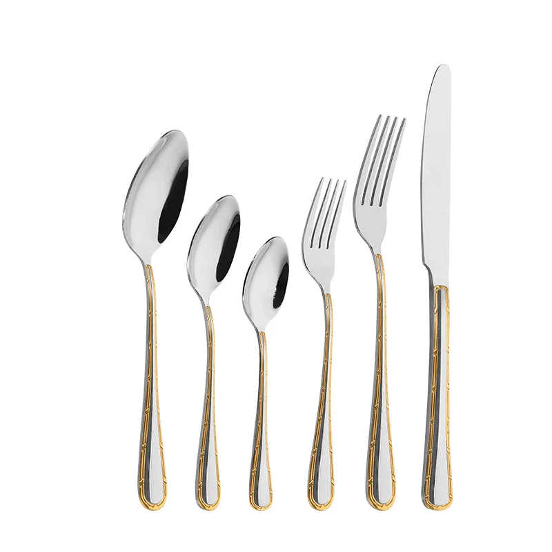 Wholesale Stainless Steel Gold‑Stripe Handle Cutlery Set for 5 People Mirror Polish 13/0 Stainless Steel