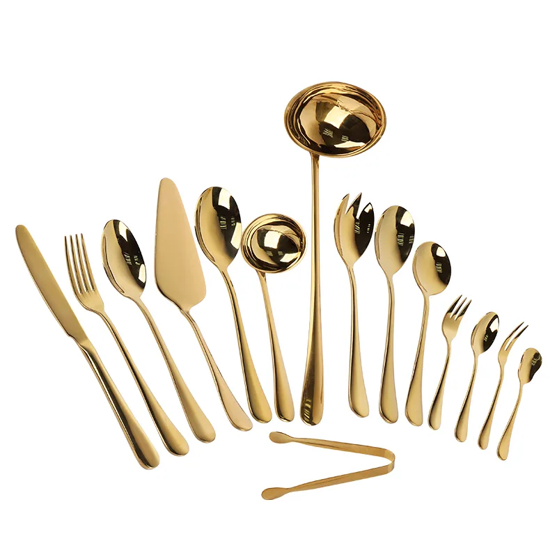 Hot sell 13/0 SS gold flatware set 40pcs for wholesale Mirror Polish