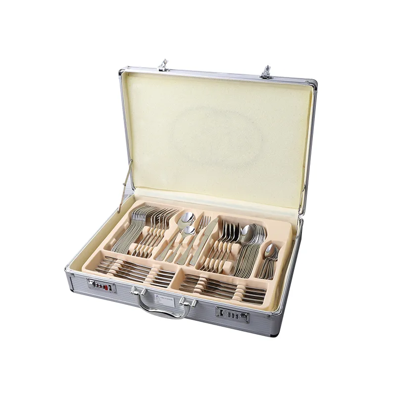 Stock 48 Pieces Stainless Steel Dinner Set Jieyang flatware Gift Order with Aluminum Case stainless steel flatware
