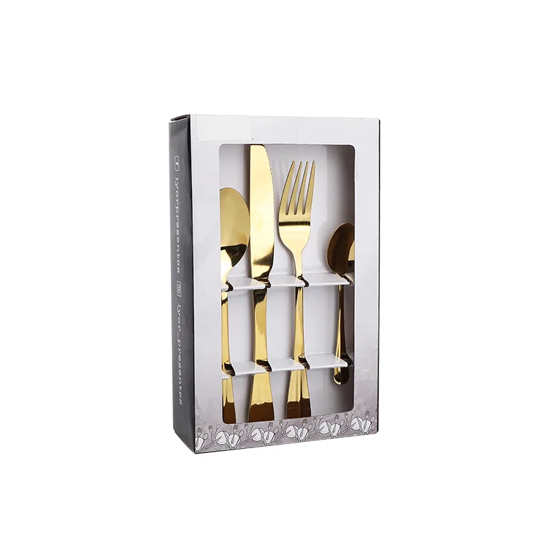 Golden 24 Pieces Stainless Steel Flatware Wholesale Cutlery Set for Supermarket Mirror Polish 13/0 Stainless Steel