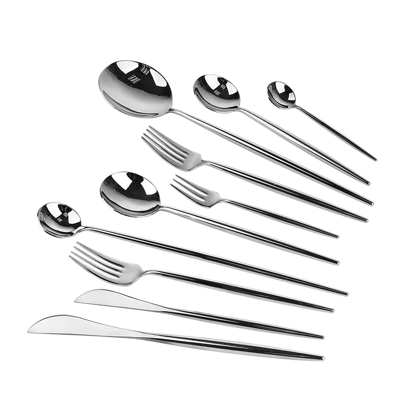 Luxury Silver 40 Pieces Stainless Steel Cutlery Set Long Handle Western Tableware Flatware Set