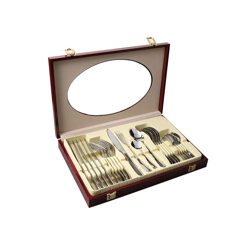 Wooden Box Packed Premium 24pcs Stainless Steel Flatware stainless steel flatware