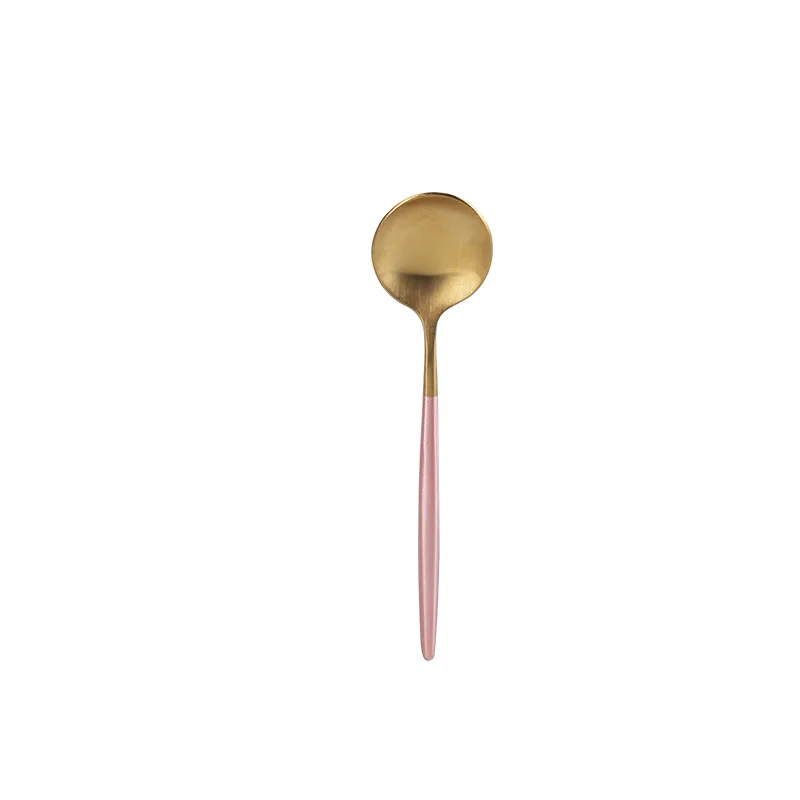410SS Matte Portuguese Style Tea Spoon, PVD Titanium Coated Bowl with Spray Paint Handle Gold PVD 13/0 Stainless Steel