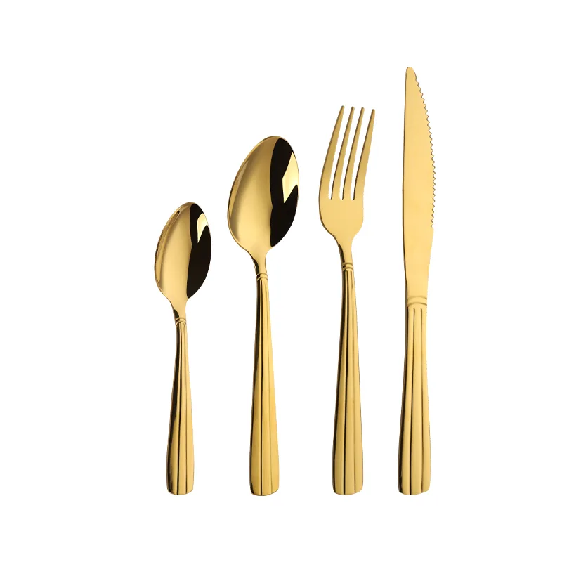 Jieyang Factory PVD Gold 4 Pieces Stainless Steel Cutlery Set Gold PVD 13/0 Stainless Steel
